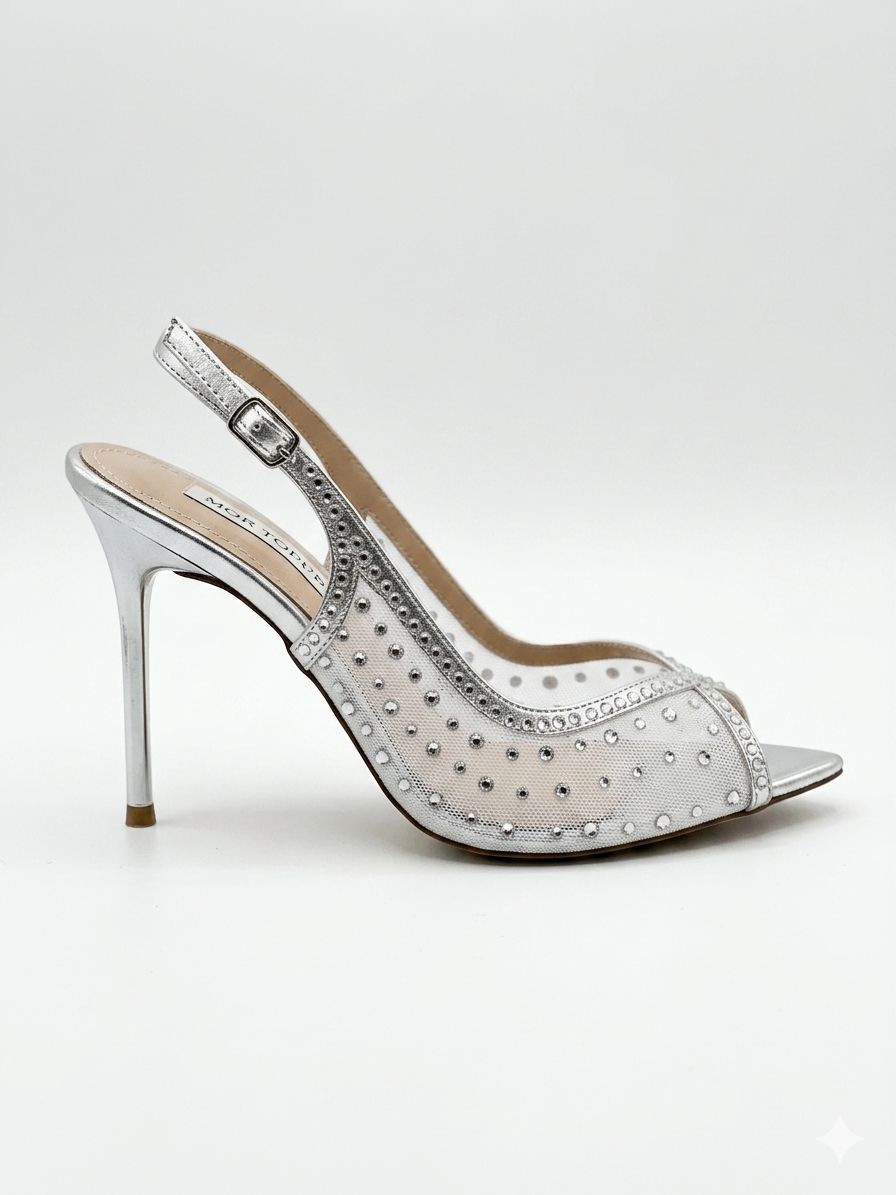 Sandale elegante argintii cu pietre cod -7