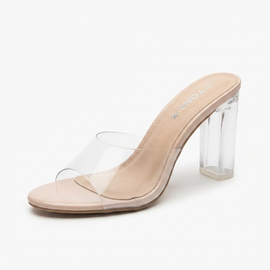 Papuci eleganți de damă cu toc transparent cod 1041-1