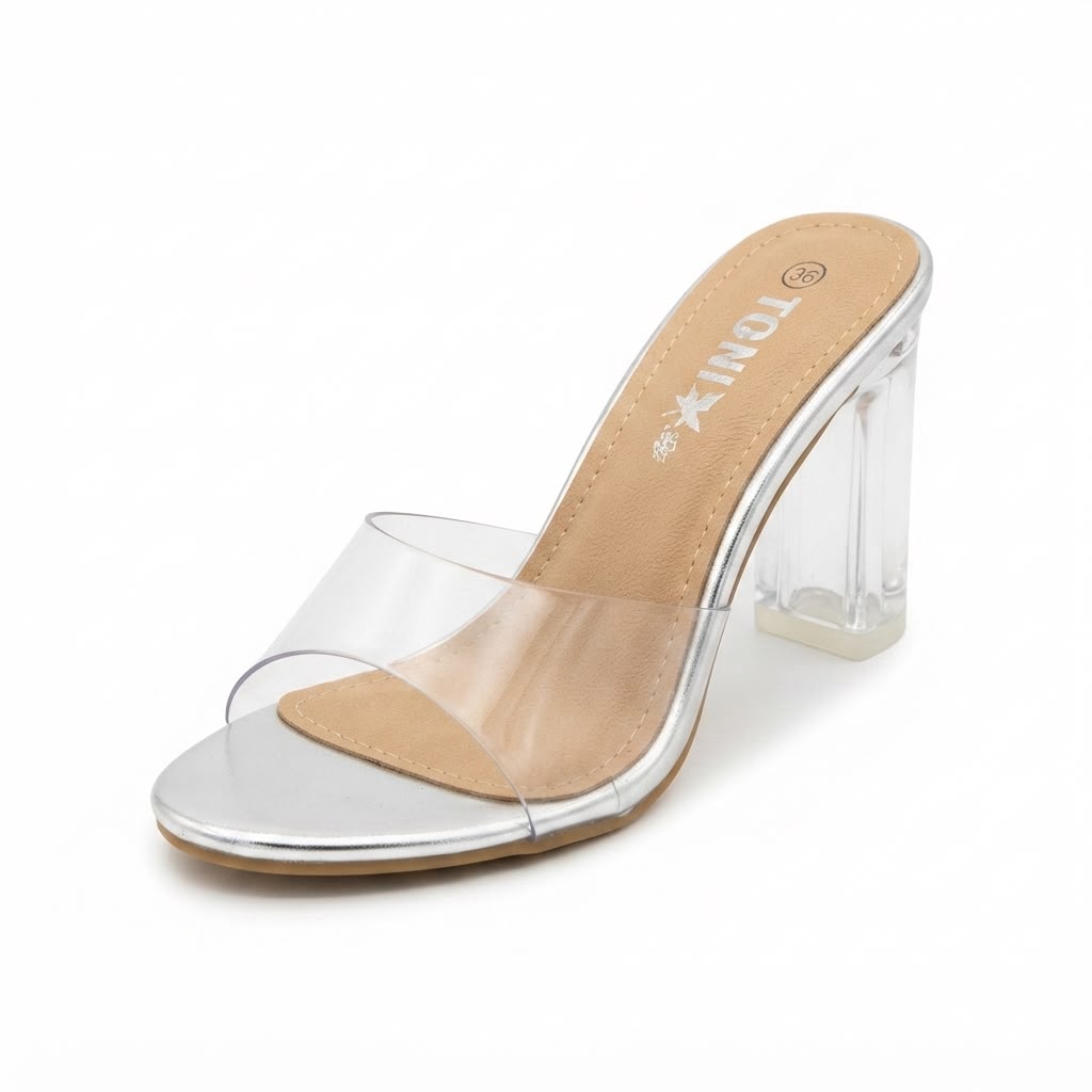 Papuci eleganți de damă cu toc transparent cod 1041