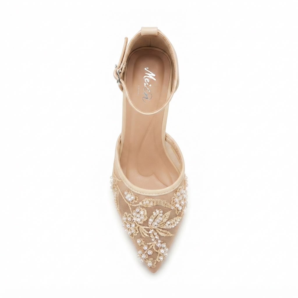 Pantofi Dama Eco cu Toc Stiletto și Broderie Florală cu Perle Cod 5GZ88