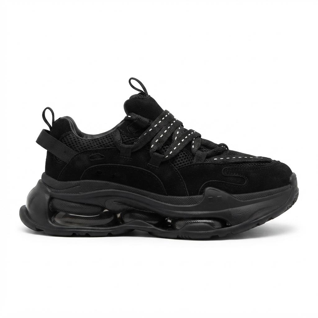 Sneakers Dama Chunky Negru Din Piele Naturala Cod BD2605-55