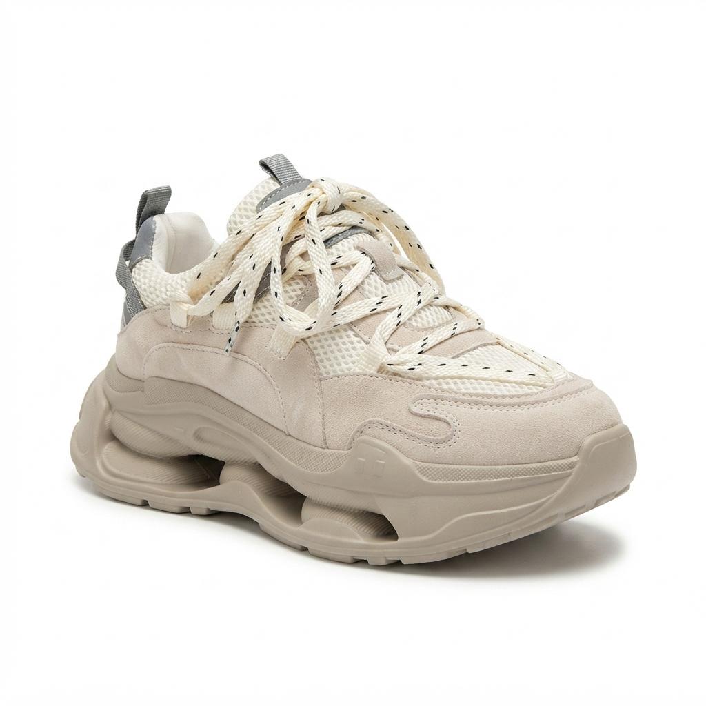 Sneakers Dama Chunky Bej Din Piele Naturala Cod BD2605-56